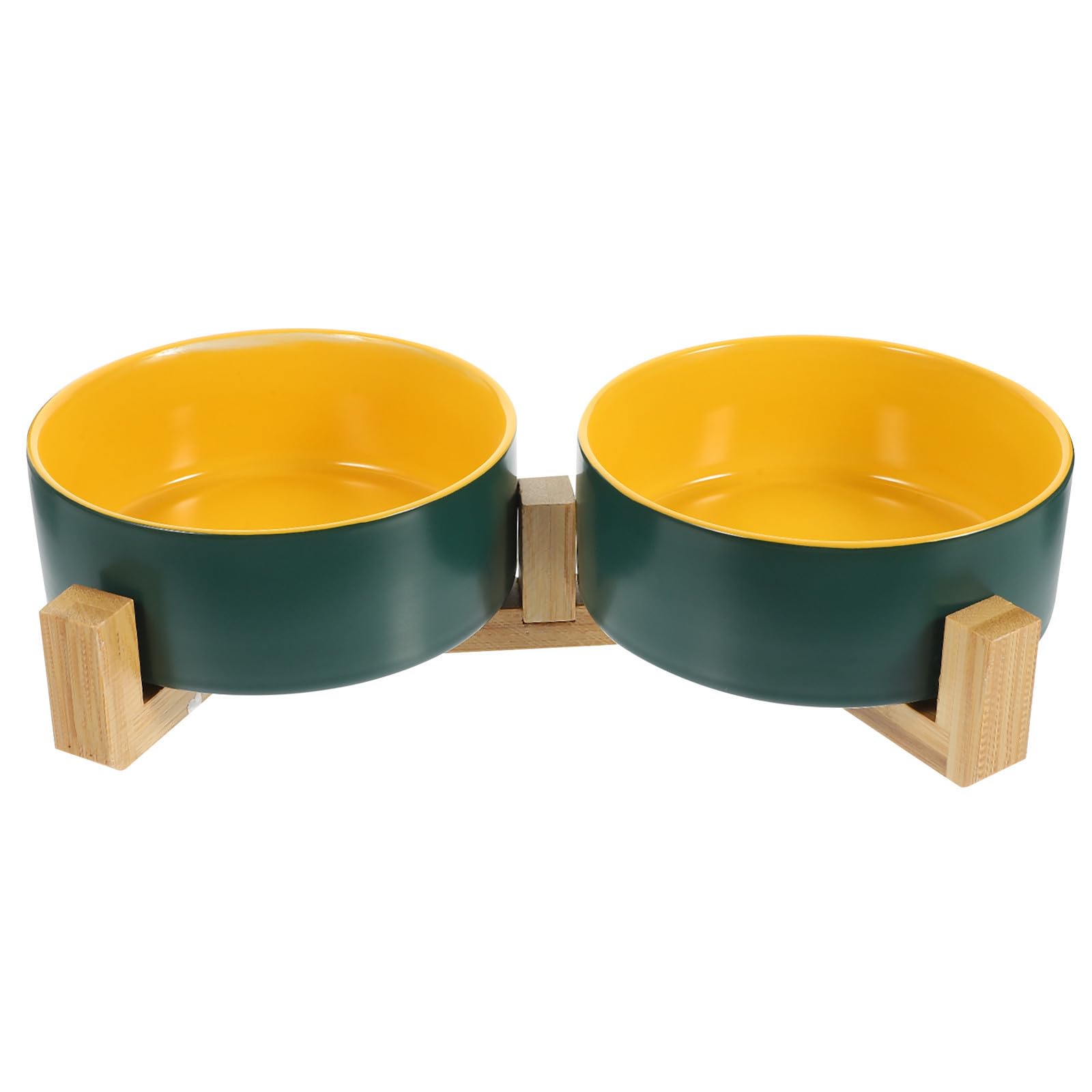 ibasenice Gamelle Surélevée pour Chat Facile à Laver avec Support en Bois Anti-débordement Double en Céramique pour Tout Type d'animal Domestique