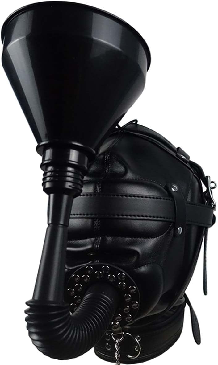Adjustable Leather Head hood Mask Bondage Lrrigation Funnel Bundle BDSM Cosplay Party,Open Mouth Gag Sex Toy For Adult