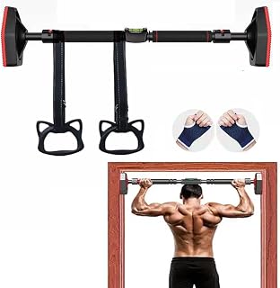 dominado de barra, barra de dominadas ajustable hasta 120-170 cm, carga máxima 800 kg, con nivel de burbuja y cordón para niños