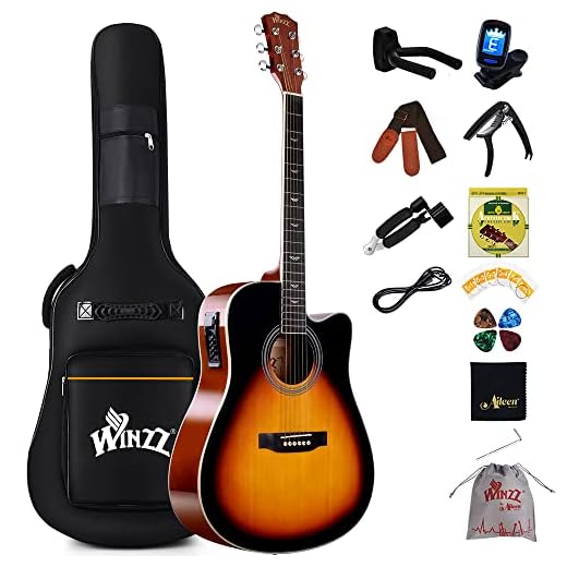 Winzz 4/4 Guitarra Electroacústica para Adultos, Guitarra Principiante Folk con Accesorios Completos（41 Pulgadas, Sunburst Brillante）