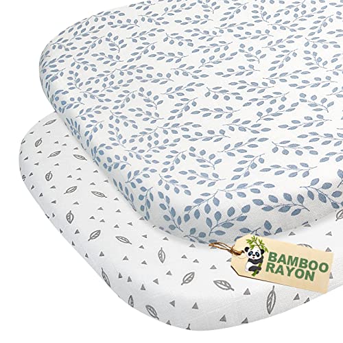 Image of Muslin Bassinet Sheets for Baby Girl Boy, Boho Baby Bassinet Sheets Fitted for Oval Hourglass Rectangular Bassinet Mattress Pad(32"x16"), Soft Breathable Rayon Made Form Bamboo, 2 Pack