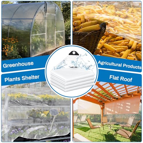 Image of 4 Pack 4 x 6 ft Transparent Tarp Clear Waterproof Weatherproofing Tarp with Grommets Green House Cover 8mil Plant Cover Shed Cloth with Rope for Greenhouse Henhouse Porch (Clear)