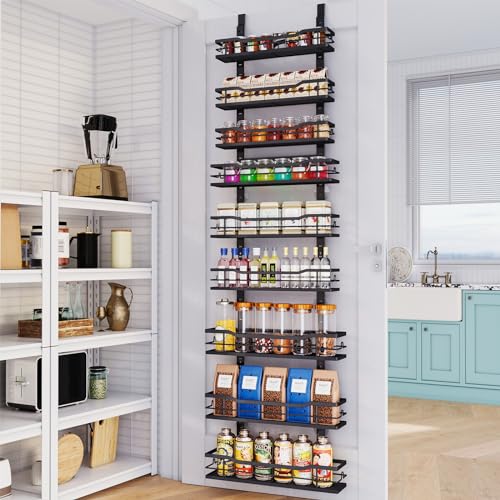Eastherry Over The Door Pantry Organizer,9-Tier Over The Door Organizer with Adjustable Basket,Metal Hanging Pantry Organizers and Storage for Kitchen, Back of Door Seasoning Rack (Black) by Eastherry - Used condition - US$36.38