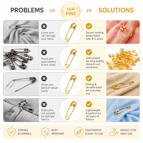 Image of Small Gold and Silver Plated Safety Pins for Saree Nappy, Lock pin for Blanket Sweater Perfect for Clothes Craft Sewing Pinning Hijab pin for Women and Girls (Mix, 24)