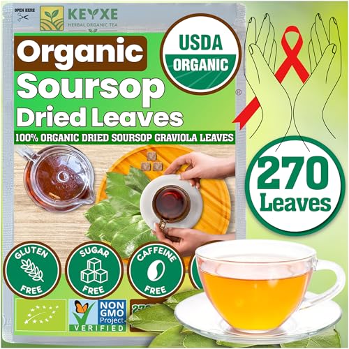 270+ USDA Organic Soursop Graviola Dried Leaves, Non GMO, 100% Organic Whole Soursop Leaves, Caffeine Free, Gluten Free, Wildcrafted &amp; Authentic, Hojas de Guanabana, te de graviola , Guanábana Hojas Loose Leaf Herbal Tea
