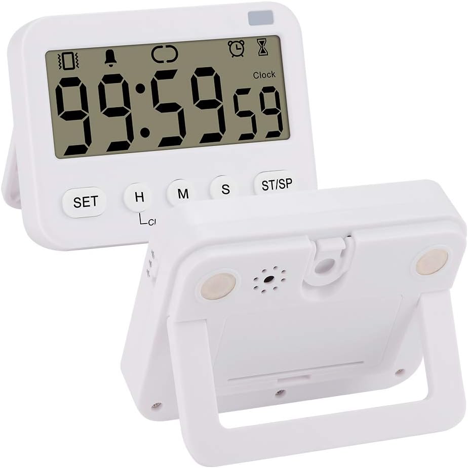 White Multi-Function Digital Timer Clock with Alarm, 2 Pack
