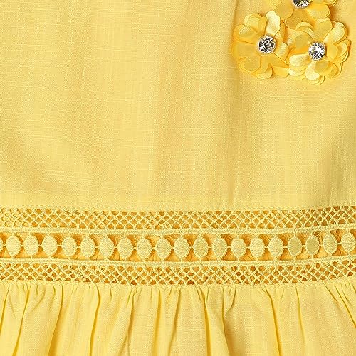 Image of Soft Cotton Lace Work Knee Length Fit & Flare Dress for Kids & Girls, Flower Embellished Frock for Casual & Special Occasion