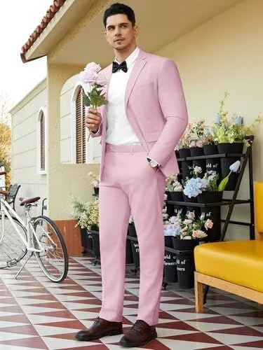 Men's Suits Slim Fit 2 Piece Suit Single Breasted Two-Button Notched Lapel Blazer Formal Elegant Wedding Prom Tuxedo3