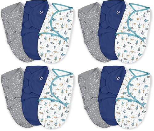 Image of SwaddleMe by Ingenuity Original Swaddle, 100% Cotton, Improves Sleep & Calms Startle Reflex, 3-6 Months, 1.0 TOG, Baby Swaddle Blanket - Superstar (Pack of 12)