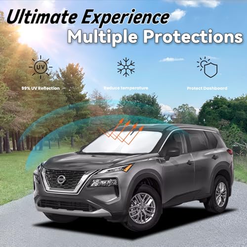 Image of Car Front Windshield Sun Shade for Rogue 2023-2024, Car Window SunShades Shield Cover Sun Visor Protector with 240T Reflective Fabric UV & Sun Heat Protection Accessories