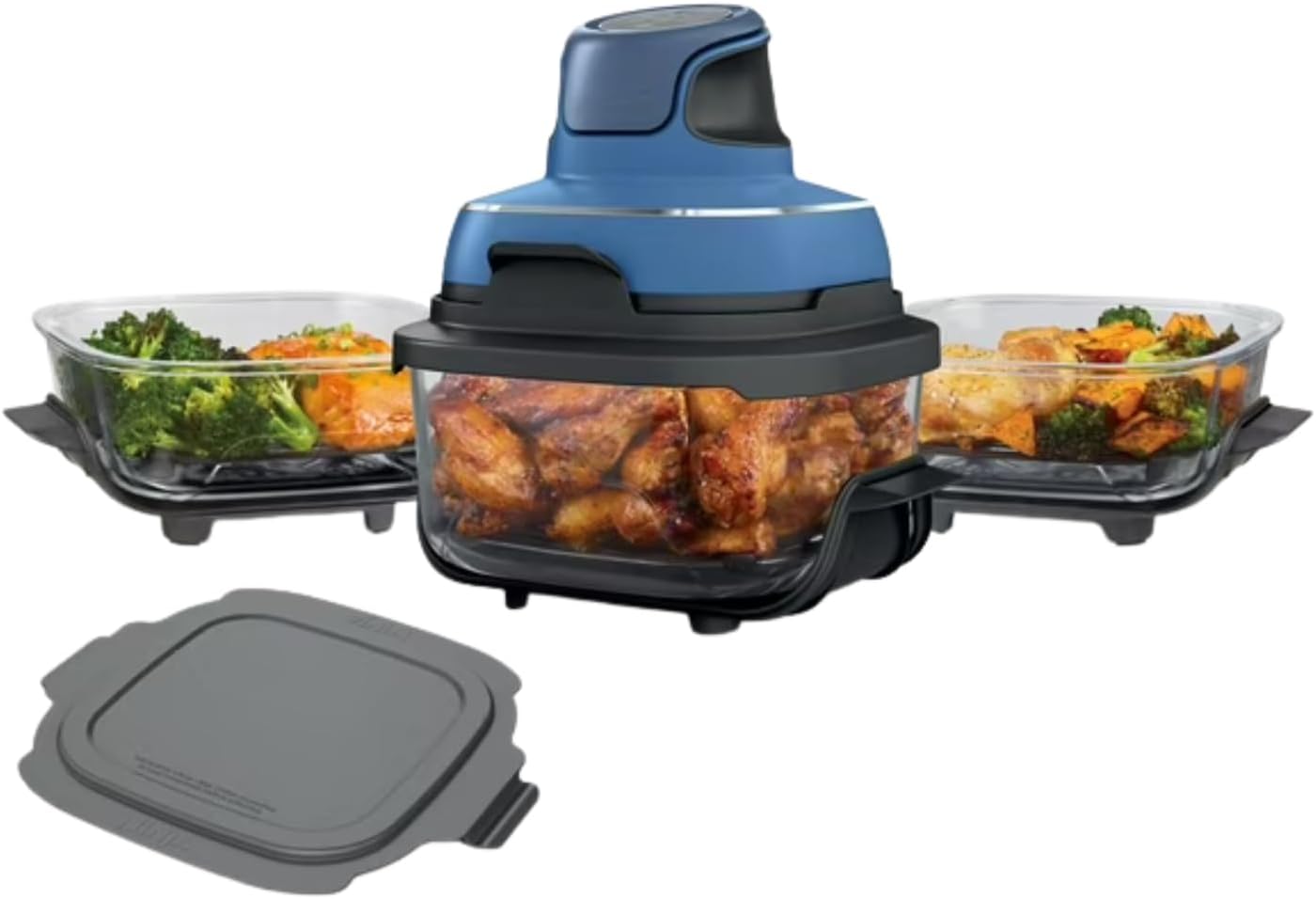 5-in-1 Portable Glass Air Fryer Cooking System with 3 Containers (6-Cup, 2.5 Qt, 4 Qt), 1500W, PFAS-Free, Dishwasher & Microwave Safe