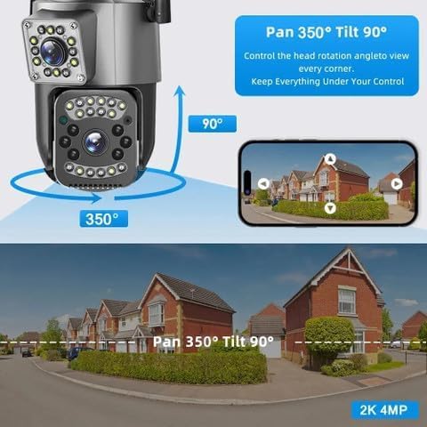 Image of DDLC 6MP WiFi Dual Lens Outdoor PTZ CCTV Camera | 360 View | Two-Way Audio | Color Night Vision | Wireless Security Camera for Home with Weather Resistance & Mobile App V380 Pro (Dual Lens PTZ)