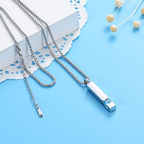 Oinsi Urn Necklaces for Ashes Crystal Cremation Urn Jewelry Birthstone Cube Urns for Human Ashes Memorial Ashes Necklace Pendant Keepsake CZ Bar Urn Locket for Men Women3