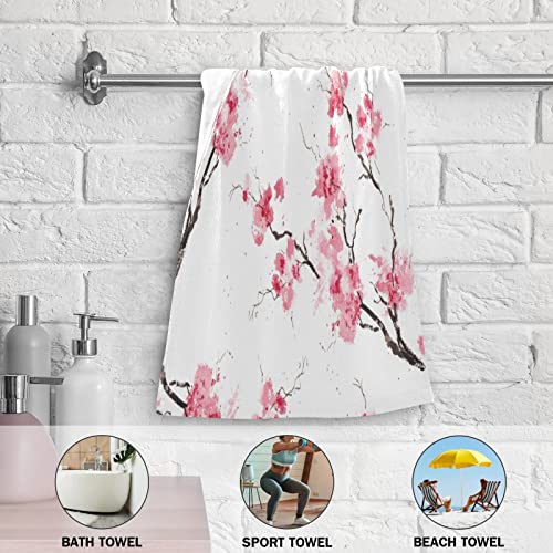 Shustary 2 Pack Cherry Blossom Hand Towels For Bathroom,Microfiber Soft Absorbent Spring Pink Floral Kitchen Dish Towels Decorative Watercolor Flower On White Bath Hand Towel For Face,Gym,Spa 14"X28" #TOP5