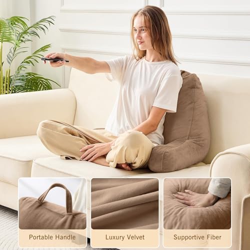 Image of Sasttie Reading Pillow for Bed, Back Pillow for Sitting Up, Light Brown