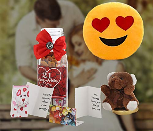 INTERNATIONAL GIFT Boyfriend/Girlfriend Special Love Story Message Small Greeting Card Set of 21 Card Inside The Bottle with 21 Reason for Love Reason with Free Heart Smiley Pillow-image-11