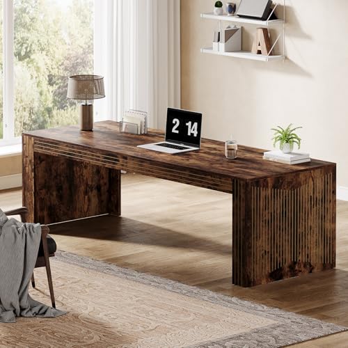 Image of Tribesigns 79-Inch Extra Long Desk, Two Person Double Desk for Home Office, Wooden Long Computer Desk Writing Table for Office, Vintage Brown