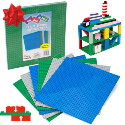 Classic Baseplates for Building Bricks - Set of 6 Large 10