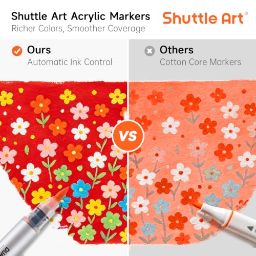 Image of Shuttle Art 96 Colors Dual Tone Acrylic Paint Markers, 48 Pack Automatic Ink Control Brush Tip Pens for Rock Painting, Ceramic, Wood, Canvas, Glass, Stone, Fabric, Card Making, DIY Crafts