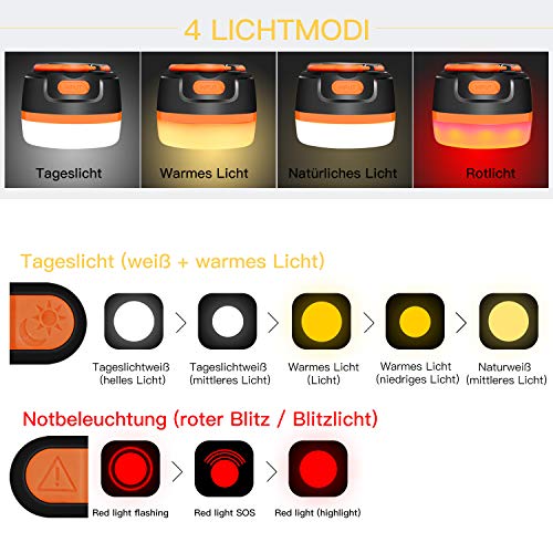 LED Camping Lantern USB Rechargeable Tent Light 9 Light Mode Mini Portable Camping Lamp Outdoor Lighting Magnetic Base Emergency Light with 5200 mAh Power Bank and SOS Emergency Strobe Function IP65 Waterproof - Image 3