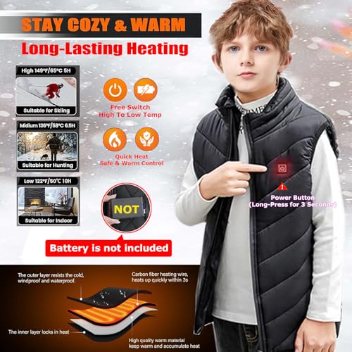 Kids Heated Vest,Kids Vest,Boys Girls Youth Heated Vest,Winter Warm Snow Vest for Kids 4-17(Without Battery)3