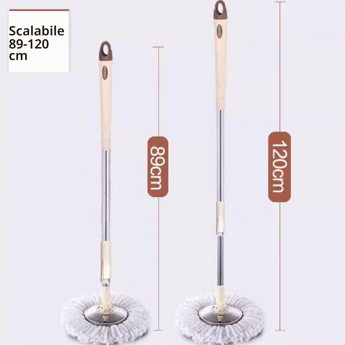 Mocio Lavapavimenti Rotante,con Acciaio Inossidabile Manico Telescopico, Roto Mop con Secchio E 5 Testine in Microfibra,Spin Mop Professionale per Pulizia Pavimenti, con 1 Spazzola Pavimenti