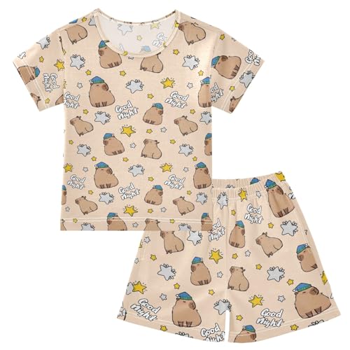 Funny Sleep Capybara Prints Summer Cute Pajama Sets, Short Sets for Daily Wears and Sleep Wears