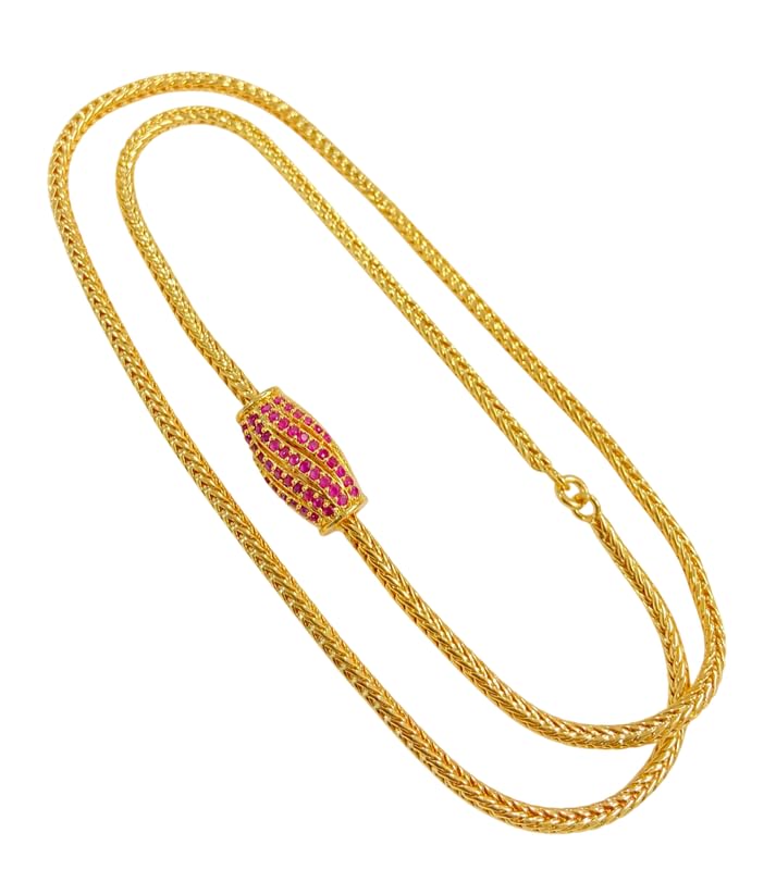 Chain for Women & Girls (Attached Moph) | Micro Gold | Ethnic Jewelry for Women | Traditional, Wedding & Celebration Wear DamruStyle1 Ruby