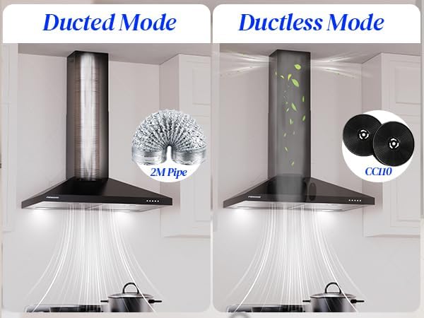 Miniatura 5 de FIREGAS Campana extractora negra de 30 pulgadas, campana extractora de montaje en pared con luces LED, ventilador de escape de 3 velocidades,