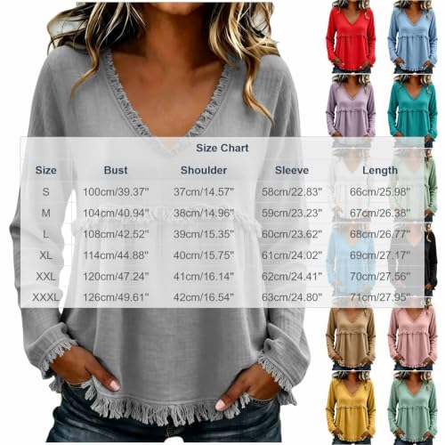 Boho Tops for Women V Neck Fringe Trim Long Sleeve Blouse Relaxed Fit Casual Fall Western Peasant Shirt Tunic Top Boho Blouses for Women Black S - image 4