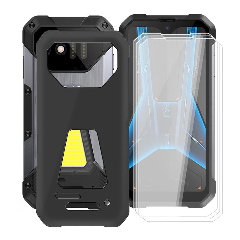 YQINHHME Phone Case for Unihertz 8849 Tank Mini 1 (4.30") + 3 Pack Tempered Glass Protective Film, Soft Silicone Shockproof X Anti Scratch Shell TPU