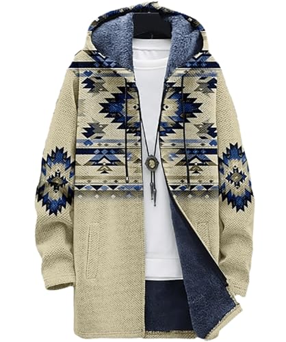 Cardigan homme Aztec Sherpa zippé blouson hiver ethnique vintage veste à capuche
