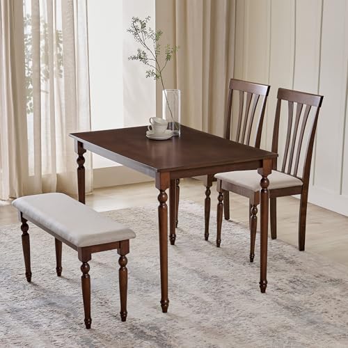 Image of Home Centre | Helios Franklin | Fabric | 4 Seater Dining Table Sets | Walnut | 1 Table with 2 Chairs and 1 Bench | 1 Year Warranty