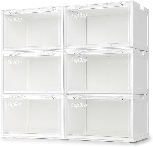 SupBro Caja de colección LED, control de voz, caja de almacenamiento de zapatos de fácil acceso, almacenamiento apilable para zapatos con puerta de