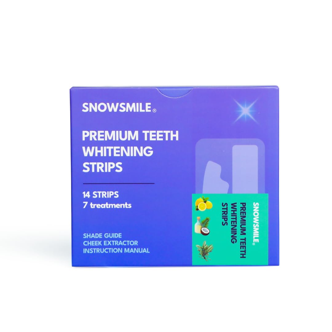 SnowsmilePremium Teeth Whitening Strips, Professional 14 Strips, Safe for Enamel - Non Sensitive Teeth Whitening, Non-Peroxide, Fast and Effective - Includes 7 Treatments + Mouth Opener