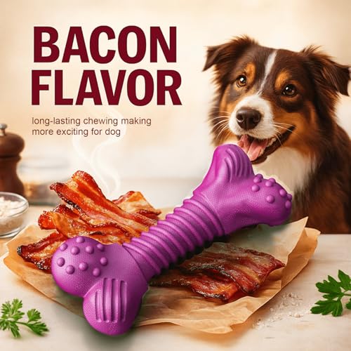 Image of Dog Toys for Aggressive Chewers, Dog Toys for Medium Large Dogs, Natural Rubber Dog Chew Toys with Beef Flavor, Indestructible Chew Toys for Aggressive Chewers (Purple)