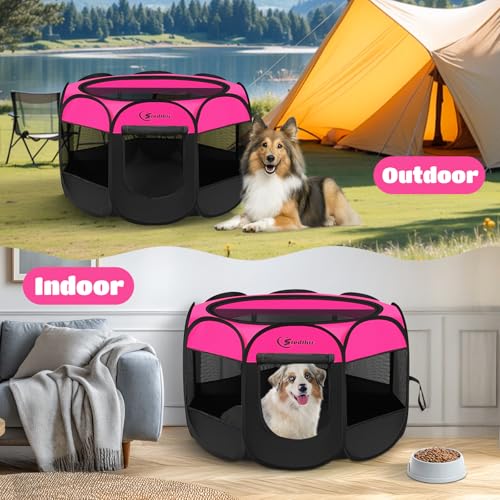 Image of Siedihit Dog Cat Playpen, Large Puppy Pet Playpen, Dog Crate Tent Cage Indoor /Outdoor, Portable Pop Up Dogs Kennel Playpen with Carrying Case for Dogs /Cats /Rabbits, Hot Pink
