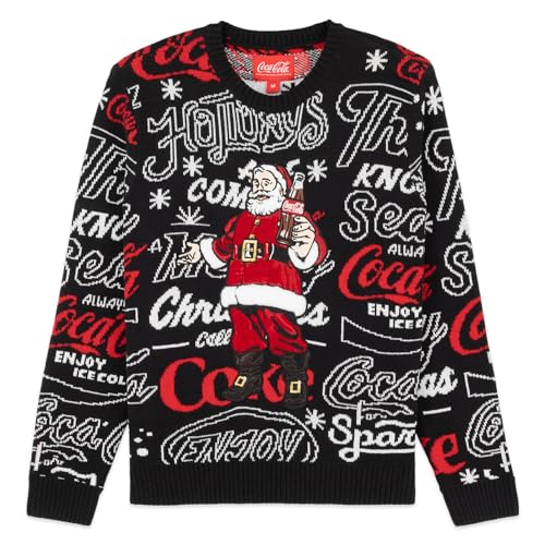 Coca-Cola Nostalgia Christmas Sweater for Men & Women Official Licensed Retro Holiday Ugly Christmas Sweater - Santa Signs | Small