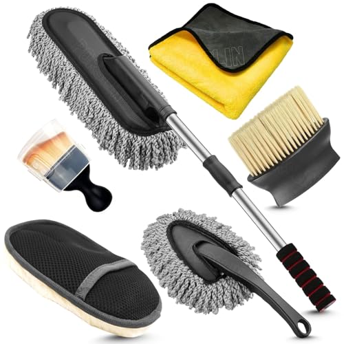 Image of Porslin 6 PCS Car Cleaning Kit with Microfiber Cloth, Extendable Duster, Car Wash Glove, Wheel Brush & Glass Cleaning Tool | 6 in 1 Car Cleaning Accessories Combo for Cars, SUVs, Bikes & Home
