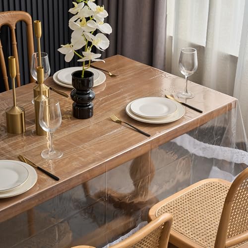 Image of Pioggia Clear Vinyl Tablecloth Protector Transparent Lace Trim Table Cloth - Waterproof, Stain-Resistant,Plastic Cover Decorative - Perfect for Weddings, Parties, and Home Decor (54 x 54 Inch Square)