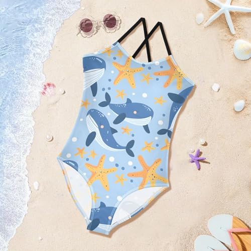 Starfish Whale Girls One Piece Swimsuits Summer Quick Dry Beach Bathing Suit3