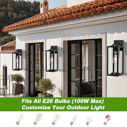 Image of FILIYANO Large Outdoor Wall Lights, 20 Inch,Modern Exterior Fixtures,2 Pack | Anti-Rust, Waterproof, Black Exterior Lantern with Clear Glass, Farmhouse Wall Lighting Sconces for Garage, Porch, Front Door