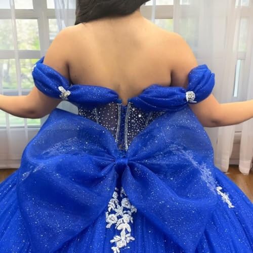 Mouccy Off Shoulder Quinceanera Dresses with Ruffles Layered XV Dresses for Quince Beaded Lace Sweet 15 16 Dresses with Bow2