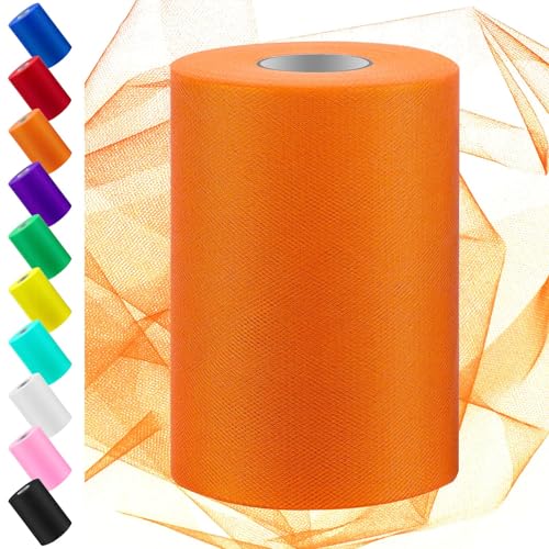 Swpeet 6 pouces par 100 mètres Orange Tulle Tissu Roll, Tissu Bobine Tulle Ruban, Fillage Polyester Bobine Idéal pour bricolage Fait à la main Fête...