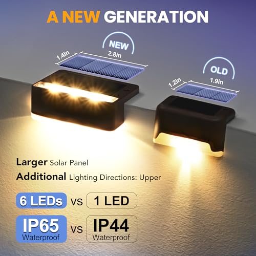 SOLPEX Solar Fence Lights, Solar Deck Lights Outdoor Waterproof Solar Powered for Step, Stair, Balcony,Front Porch,Garden, Walkway,Yard, Patio Decor, IP65 Waterproof (16 Pack, Warm White) 6 LEDs