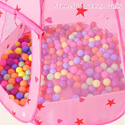 Wilhunter Baby Ball Pit for Toddler with 50 Balls, Kids Pop Up Play Tent for Girls, Princess Toys for Children Indoor & Outdoor Playhouse with Carry Bag (Ball Pit with 50 Balls)