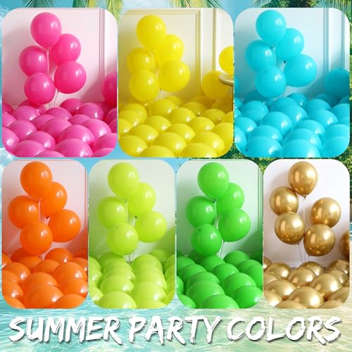 Image of Summer Tropical Balloon Arch Kit,129Pcs Hot Pink Green Gold Balloon Garland with Watermelon Ice Pop,Sun,Pineapple,Flower Foil Balloons for Hawaiian Luau Baby Shower Birthday Pool Party Decoration