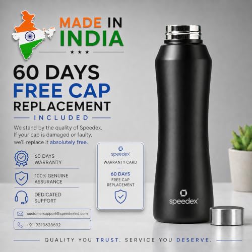 Image of Speedex Stainless Steel Water Bottle 1 Ltr, Leak Proof Screw Cap, BIS Approved 1000 ml Metal Bottle For Daily, Office, School, Gym, Travel Use for Men, Women, Kids, Adults, Black, Set of 1