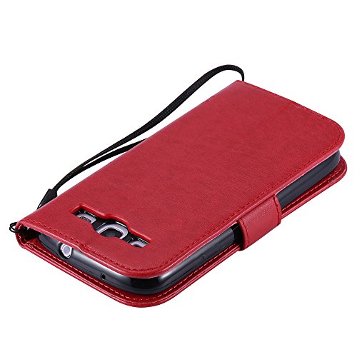 Galaxy S3 Case Leecoco Embossed Floral 3D Handmade Bling Crystal Diamonds Butterfly With Card Slots Magnetic Flip Stand Pu Leather Wallet Case For Samsung Galaxy S3 Wishing Tree Red #TOP4