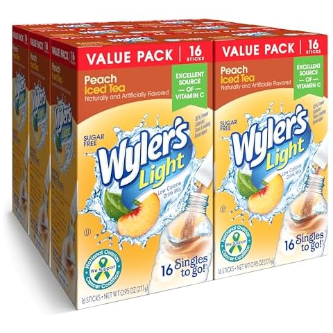 Wyler's Light Singles To Go Powder Packets, Water Drink Mix, Peach Iced Tea, 16 Count, 6 Boxes (96 Single Servings) Cover